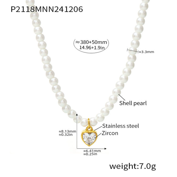 Wholesale Women's 316L Stainless Steel Beaded Geometric Zircon Pendant Clavicle Necklace With Electroplating