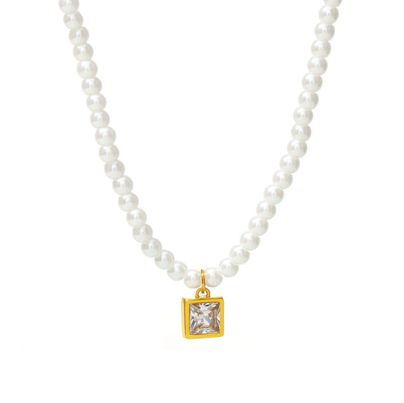 Wholesale Women's 316L Stainless Steel Beaded Geometric Zircon Pendant Clavicle Necklace With Electroplating