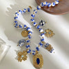 Wholesale Women's Stainless Steel Blue And White Porcelain Beaded Multipendant Necklace With Polished Electroplating And Handmade Beaded Chain