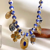 Wholesale Women's Stainless Steel Blue And White Porcelain Beaded Multipendant Necklace With Polished Electroplating And Handmade Beaded Chain