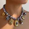 Wholesale Women's Stainless Steel Blue And White Porcelain Beaded Multipendant Necklace With Polished Electroplating And Handmade Beaded Chain