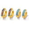 Wholesale Women's Stainless Steel Blue Turquoise Zircon Circle Buckle Earrings Hand Inlaid With Geometric Pattern And Electroplated