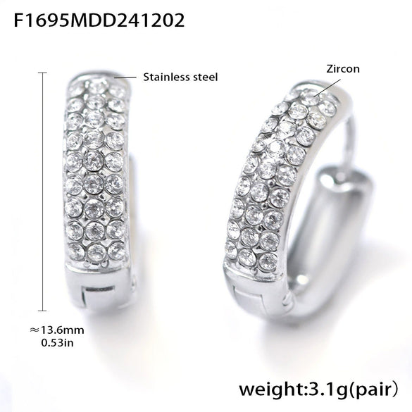 Wholesale Women's Stainless Steel Blue Turquoise Zircon Circle Buckle Earrings Hand Inlaid With Geometric Pattern And Electroplated