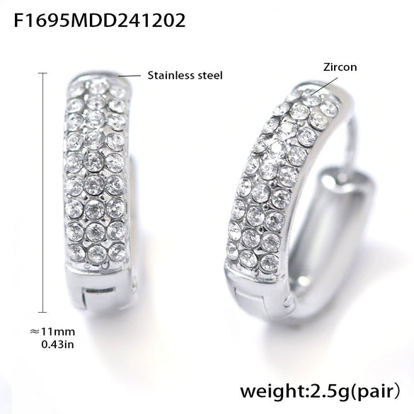 Wholesale Women's Stainless Steel Blue Turquoise Zircon Circle Buckle Earrings Hand Inlaid With Geometric Pattern And Electroplated