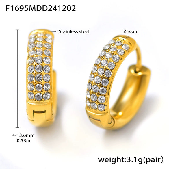 Wholesale Women's Stainless Steel Blue Turquoise Zircon Circle Buckle Earrings Hand Inlaid With Geometric Pattern And Electroplated