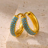 Wholesale Women's Stainless Steel Blue Turquoise Zircon Circle Buckle Earrings Hand Inlaid With Geometric Pattern And Electroplated