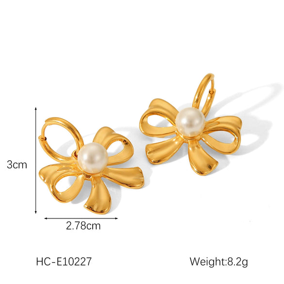 Wholesale Women's Stainless Steel Bow And Geometric Earrings With Electroplating Treatment