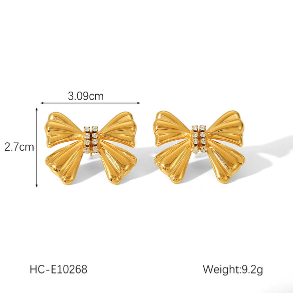 Wholesale Women's Stainless Steel Bow And Geometric Earrings With Electroplating Treatment