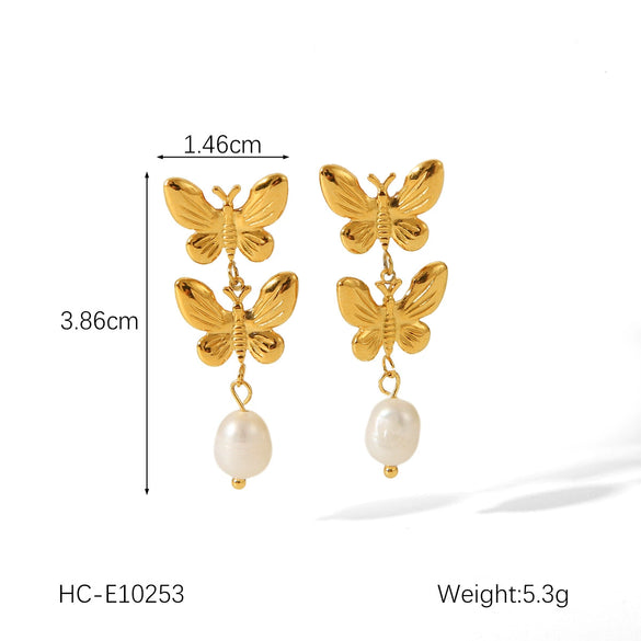 Wholesale Women's Stainless Steel Bow And Geometric Earrings With Electroplating Treatment