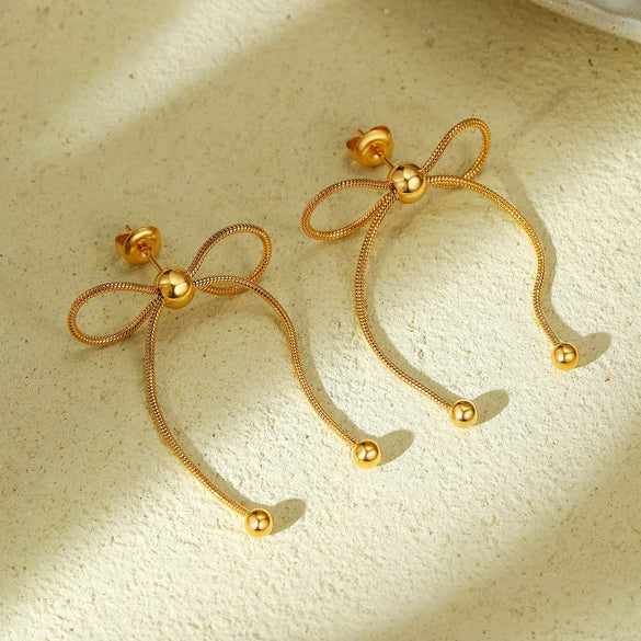 Wholesale Women's Stainless Steel Bow Earrings 18K Goldplated Electroplated Jewelry