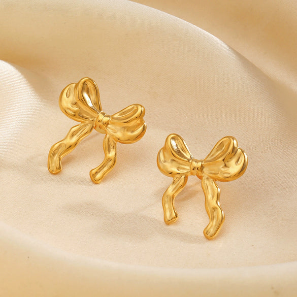 Wholesale Women's Stainless Steel Bow Earrings With Electroplated Design