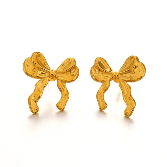 Wholesale Women's Stainless Steel Bow Earrings With Electroplated Finish