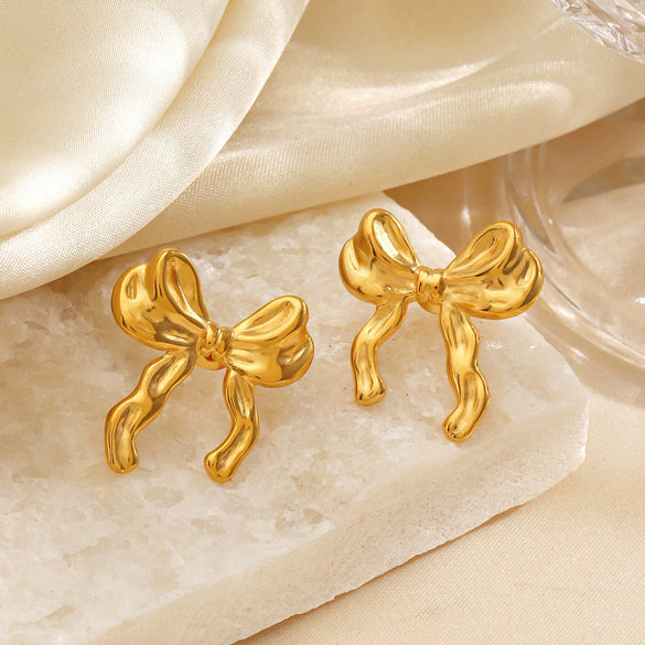 Wholesale Women's Stainless Steel Bow Earrings With Electroplated Finish