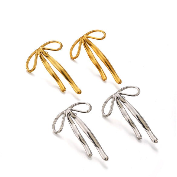 Wholesale Women's Stainless Steel Bow Earrings With 18K Goldplated Electroplating