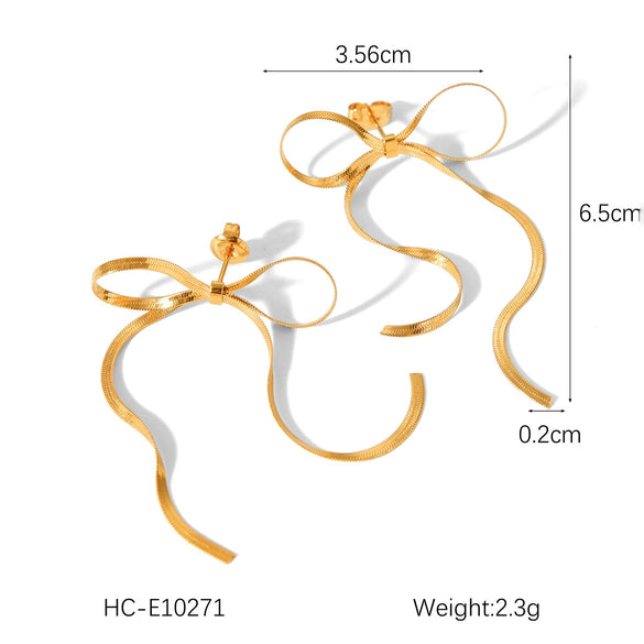 Wholesale Women's Stainless Steel Bow Geometric Earrings With Electroplating