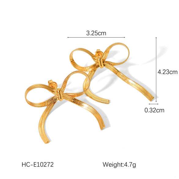 Wholesale Women's Stainless Steel Bow Geometric Earrings With Electroplating