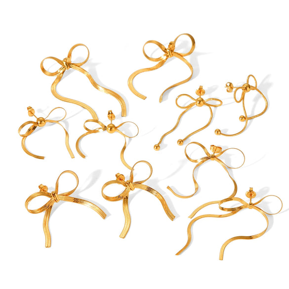 Wholesale Women's Stainless Steel Bow Geometric Earrings With Electroplating