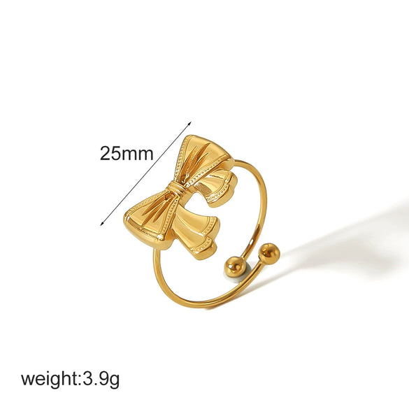 Wholesale Women's Stainless Steel Bow Geometric Highend Niche Opening Design Ring With Electroplating