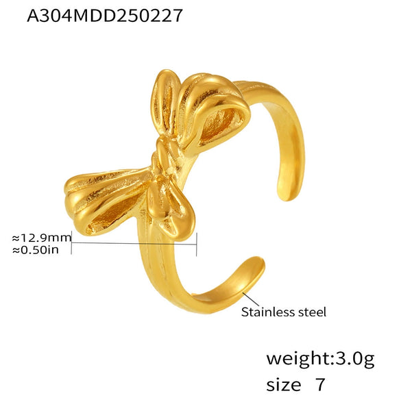 Wholesale Women's 316L Stainless Steel Bow Geometric Open Ring Vacuum Electroplated
