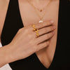 Wholesale Women's Stainless Steel Bow Geometric Open Ring With Vacuum Electroplated Treatment