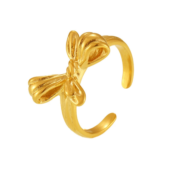 Wholesale Women's Stainless Steel Bow Geometric Open Ring With Vacuum Electroplated Treatment