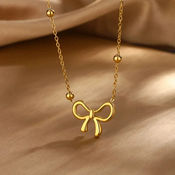Wholesale Women's Stainless Steel Bow Jewelry Set With Butterfly Dragonfly Insect Patterns 18K Gold Plated