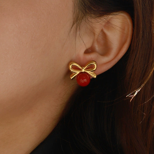 Wholesale Women's Stainless Steel Bow Tie Retro Style Electroplated Earrings Jewelry