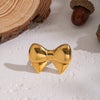 Wholesale Women's Stainless Steel Bow Tie Ring With Pvd Furnace Vacuum Real Gold Plating In Creamy Sweet Girl Style