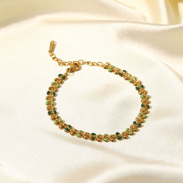 Wholesale Women's Stainless Steel Bracelet With Geometric Olive Leaf Design And 18K Gold Finish