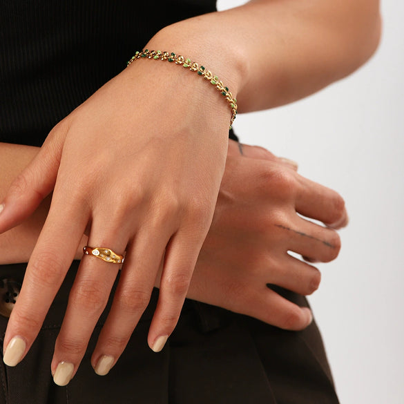 Wholesale Women's Stainless Steel Bracelet With Geometric Olive Leaf Design And 18K Gold Finish