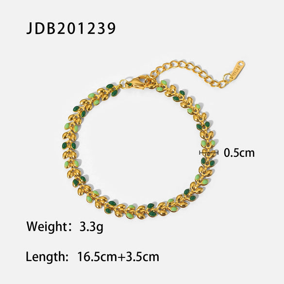 Wholesale Women's Stainless Steel Bracelet With Geometric Olive Leaf Design And 18K Gold Finish