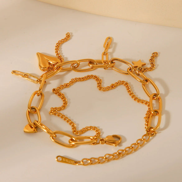Wholesale Women's Stainless Steel Bracelet With Heart And Geometric Pattern Electroplated