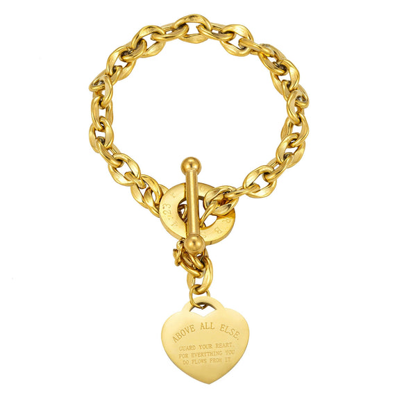 Wholesale Women's Stainless Steel Bracelet With Heartshaped And Ot Buckle Real Gold Plated Geometric Style Featuring Letters Numbers And Text