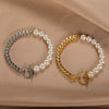 Wholesale Women's Stainless Steel Bracelet With Personality Stitching Chain And Pearl O Buckle In Ins Niche Design