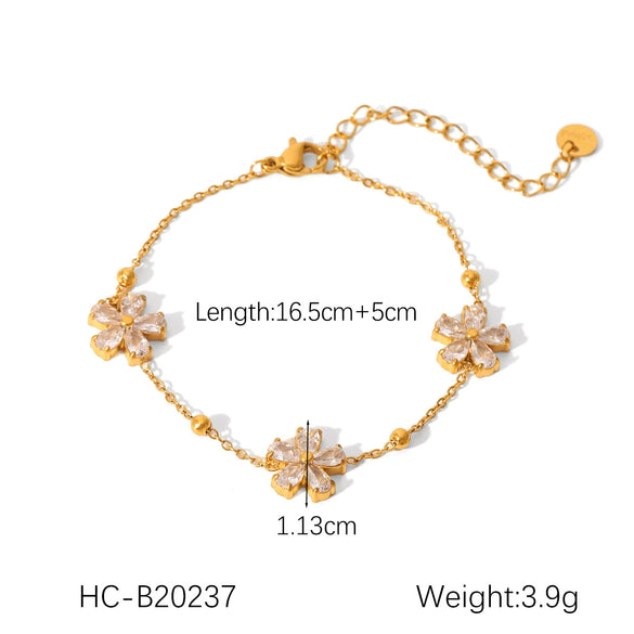 Wholesale Women's Stainless Steel Bracelet With Square Butterfly Shell Water Drop Zircon Flower Design And Electroplating Process