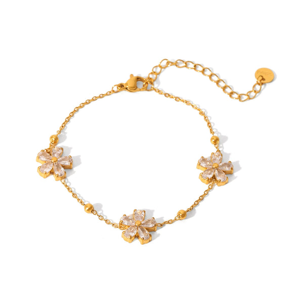 Wholesale Women's Stainless Steel Bracelet With Square Butterfly Shell Water Drop Zircon Flower Design And Electroplating Process