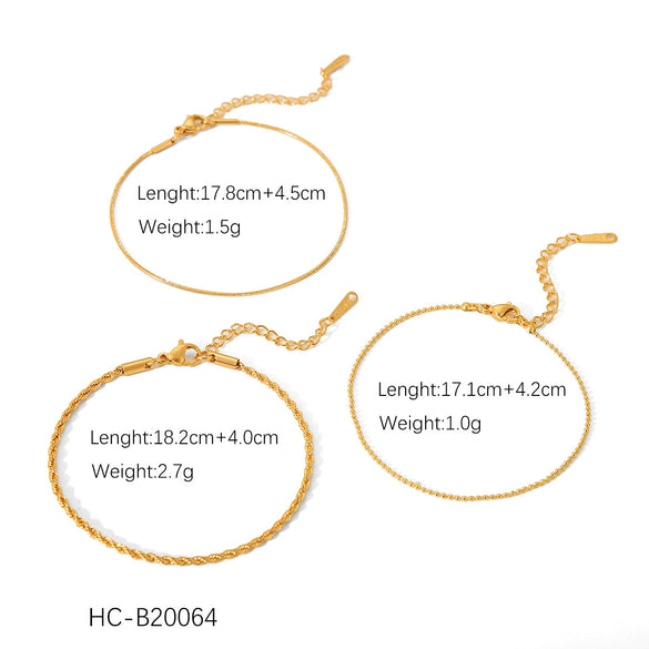 Wholesale Women's Stainless Steel Bracelet With Twist Chain Blade Chain Figaro Chain Snake Bone Chain In Geometric Design With 18K Gold Electroplating That Doesn't Fade