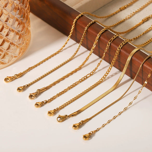 Wholesale Women's Stainless Steel Bracelet With Twist Chain Blade Chain Figaro Chain Snake Bone Chain In Geometric Design With 18K Gold Electroplating That Doesn't Fade