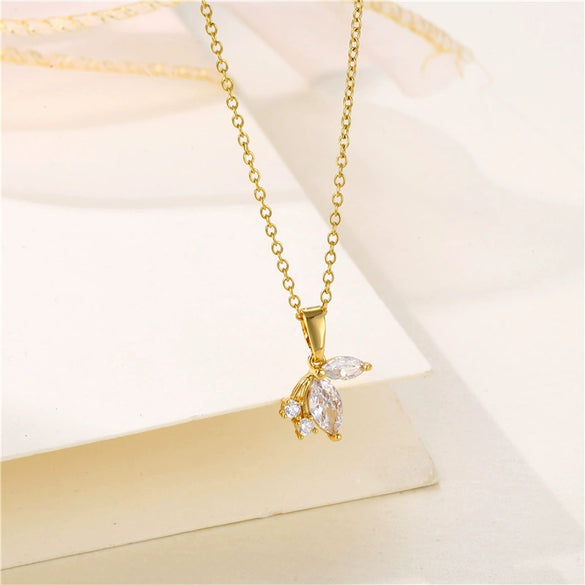 Wholesale Women's Stainless Steel Butterfly Necklace With Mixed Gem Inlay And Electroplating