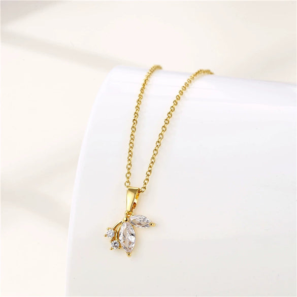 Wholesale Women's Stainless Steel Butterfly Necklace With Mixed Gem Inlay And Electroplating