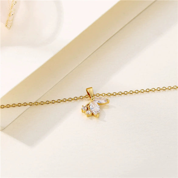 Wholesale Women's Stainless Steel Butterfly Necklace With Mixed Gem Inlay And Electroplating