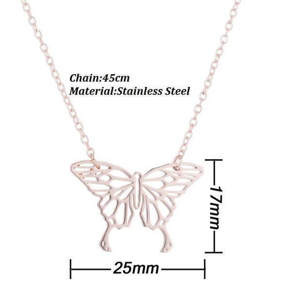Wholesale Women's Stainless Steel Butterfly Ochain Pendant Necklace With Electroplating And Animal Pattern