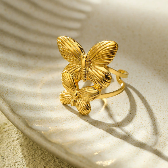 Wholesale Women's Stainless Steel Butterfly Ring Light Luxury Style Electroplated