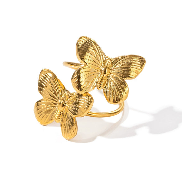 Wholesale Women's Stainless Steel Butterfly Ring With Animal Pattern And Electroplating Treatment Light Luxury Style