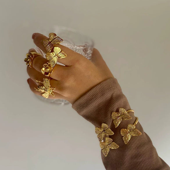 Wholesale Women's Stainless Steel Butterfly Ring With Animal Pattern And Electroplating Treatment Light Luxury Style