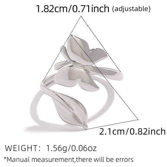 Wholesale Women's Stainless Steel Butterfly Ring With Pvd Furnace Vacuum Real Gold Plating And Ins Style