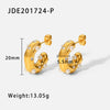 Wholesale Women's Stainless Steel C Shaped Earrings With Hammer Pattern And Inlaid Zircon Pearl Electroplated With 18K Gold