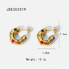 Wholesale Women's Stainless Steel C Shaped Earrings With Hammer Pattern And Inlaid Zircon Pearl Electroplated With 18K Gold