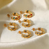 Wholesale Women's Stainless Steel C Shaped Earrings With Hammer Pattern And Inlaid Zircon Pearl Electroplated With 18K Gold