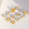 Wholesale Women's Stainless Steel Casting Electroplated Open Ring Set With Geometric And Flower Patterns